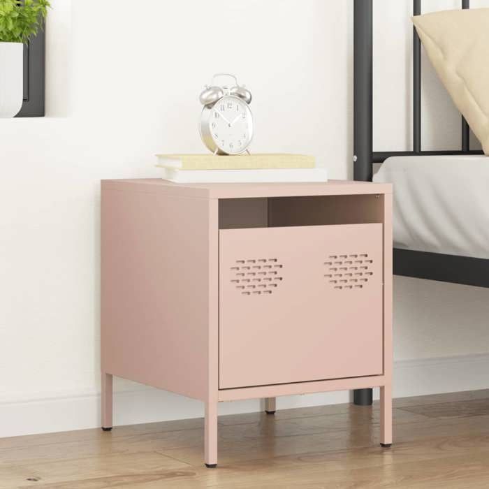 VidaXL Table de chevet rose 35x39x43,5 cm acier, armoire, armoire latérale, support de téléphone, table de chevet, mobilier 851246