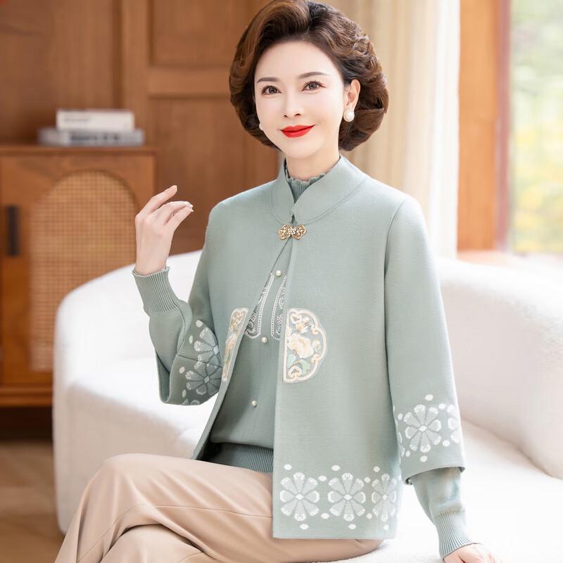 Middle-Aged Women's 2025 Autumn Knitted Two-Piece Top Set
