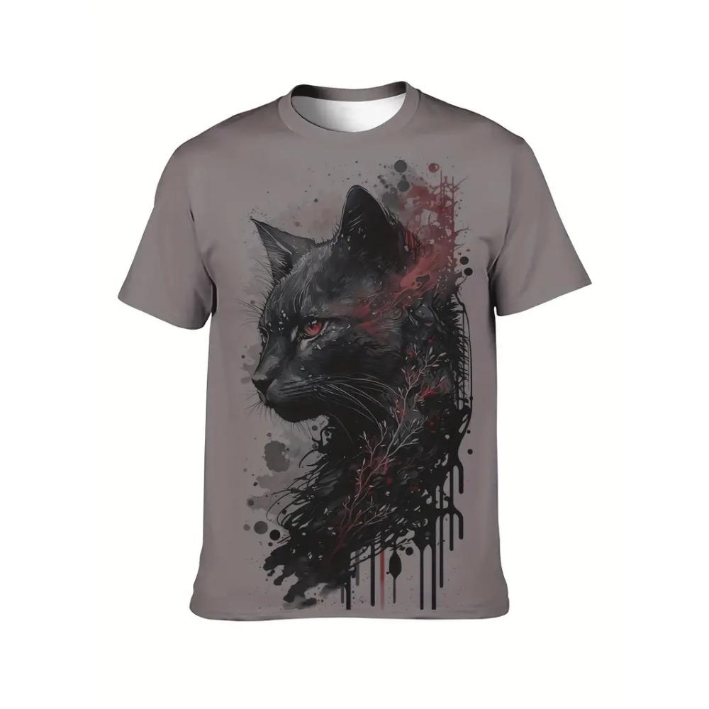 Tricou bărbați amuzant cu mânecă scurtă de vară, cu imprimeu de pisică, casual, pulover, Street Fashion, gât rotund, haine supradimensionate pentru bărbați