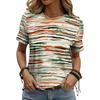 Women's Striped Letter Print T-Shirt Casual Round Neck Short Sleeve Summer Loose Tee Top Daily Loose