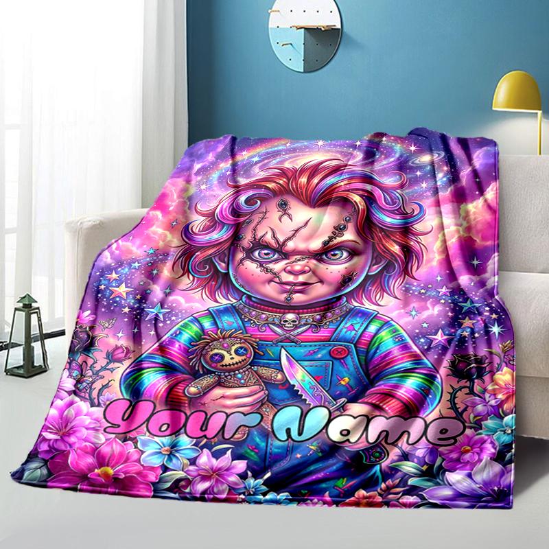 1PC Custom Name Cosmic Child's Play flannel blanket versatile,all-season throw suitable for the living room,bedroom,camping,travel,and gift
