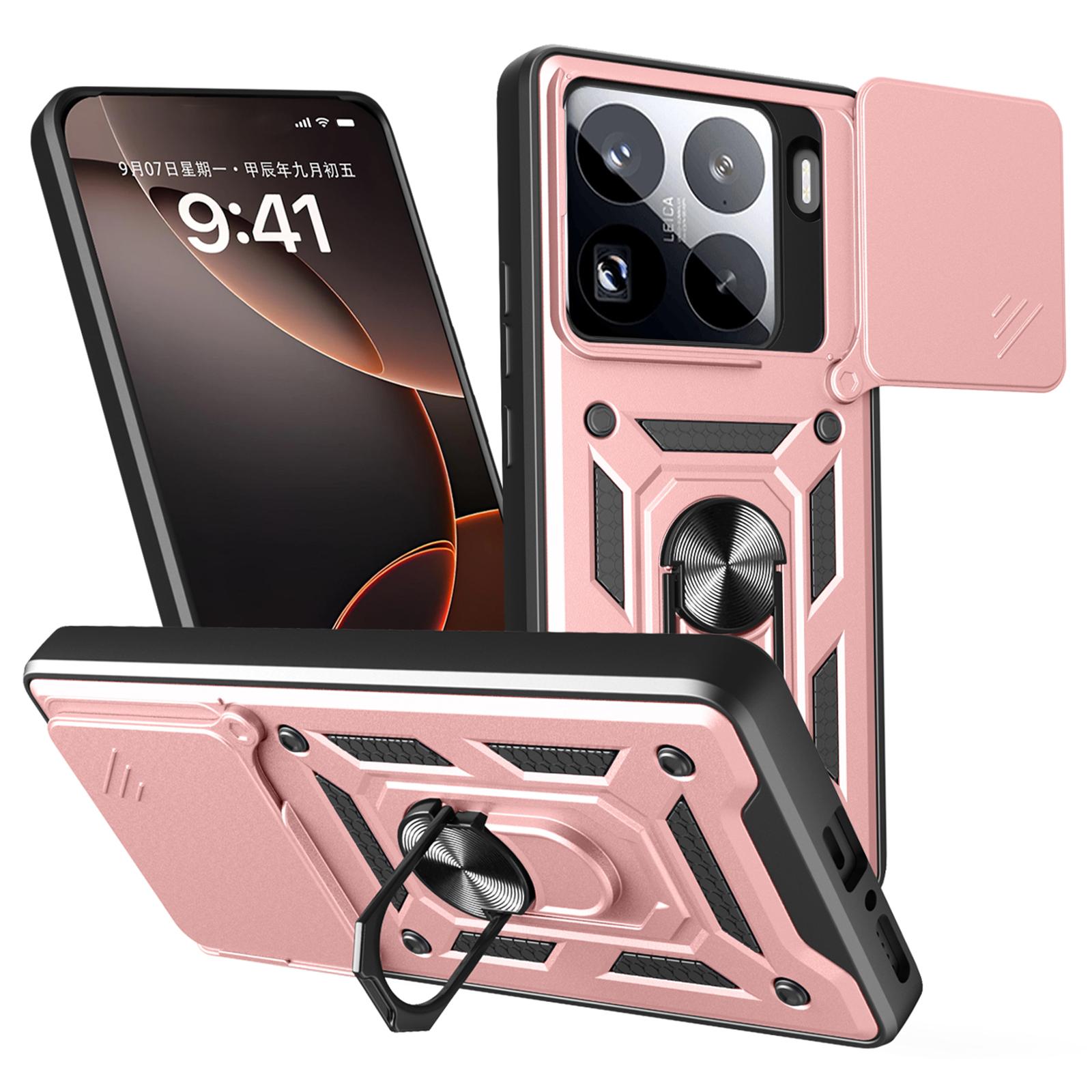 

For Xiaomi 15 Pro Case with Slide Camera Lid PC+TPU Kickstand Phone Cover Rose Gold