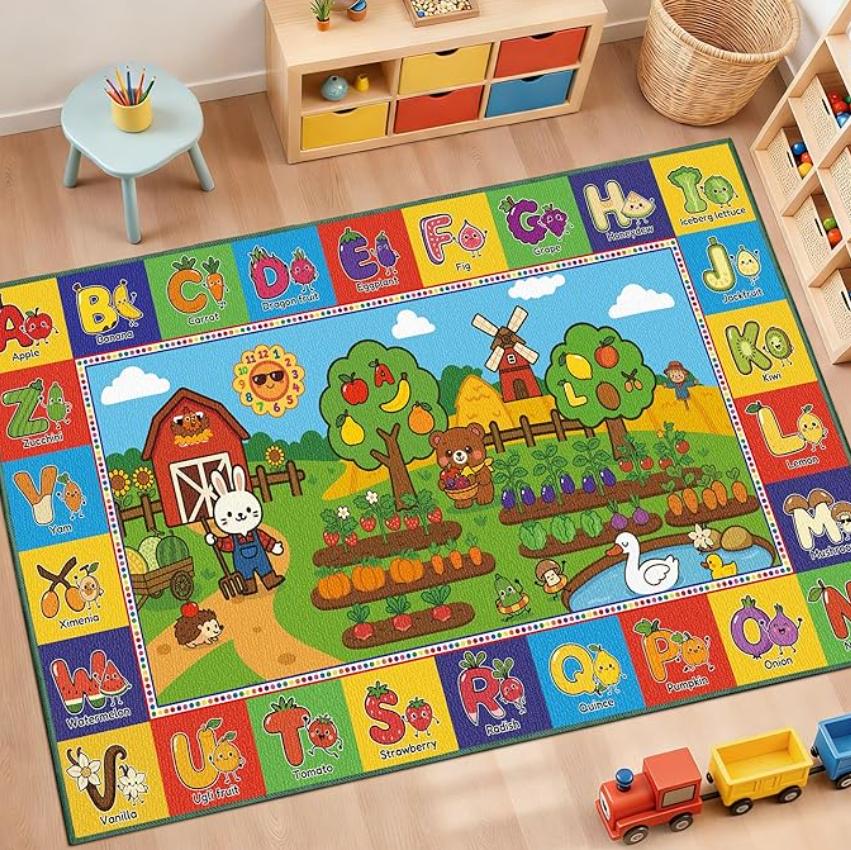 

Area Rug Kids Educational Farm Alphabet Pattern Non Slip Washable Playroom Rug for Toddler & Nursery Home Decor 40x60cm