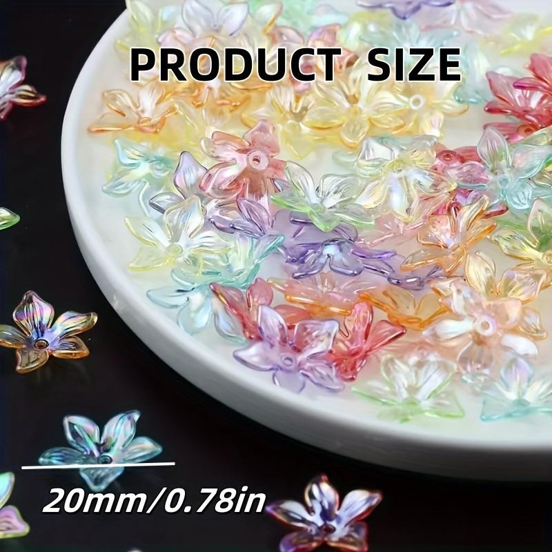 50pcs Rainbow Acrylic Flower Beads, Transparent Petal Beads, Suitable for DIY Necklace, Earring, and Decorative Bead Making Acce