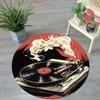 Vinyl Record Player Round Rug Flannel Printed Carpet Music Theme Home Decor Cozy Soft Floor Mat Living Room Indoor Use