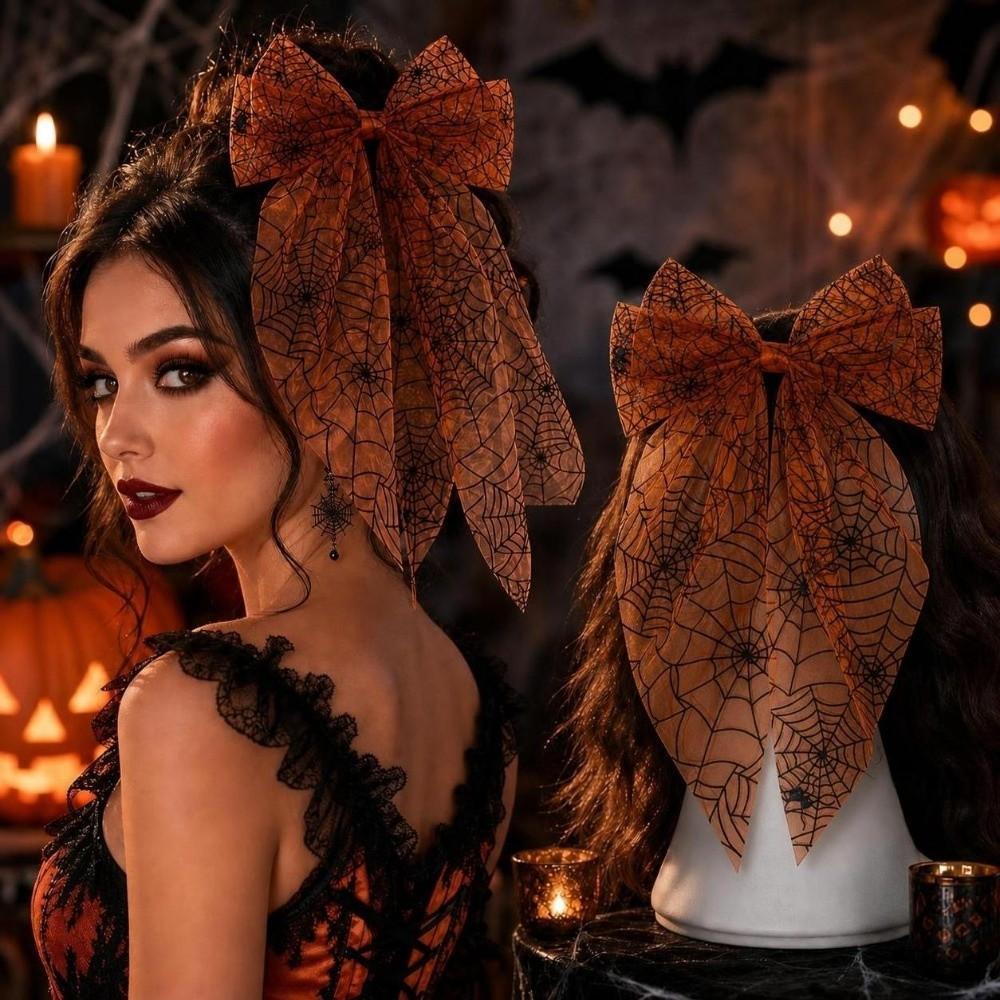 Embroidery Bowknot Mesh Bow Hair Clips Lace Tulle Cosplay Hairpins Witch Party