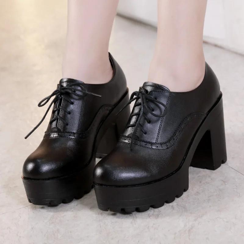 8cm 10cm Small Size 32-43 Vintage Brogues Style Oxford Shoes for Women Platform Pumps  Block High Heels Shoes Plush Office