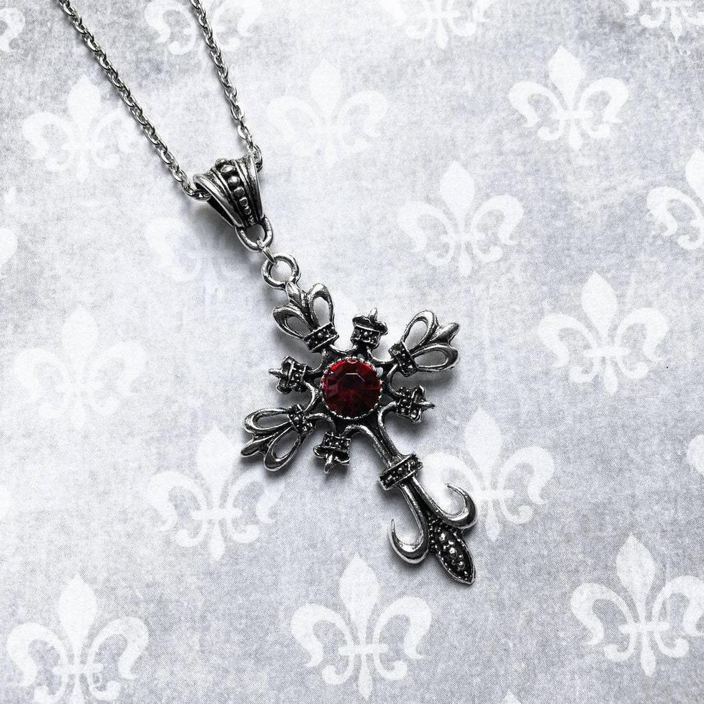 European & American Retro Ruby Cross Gothic Dark Fashion Necklace