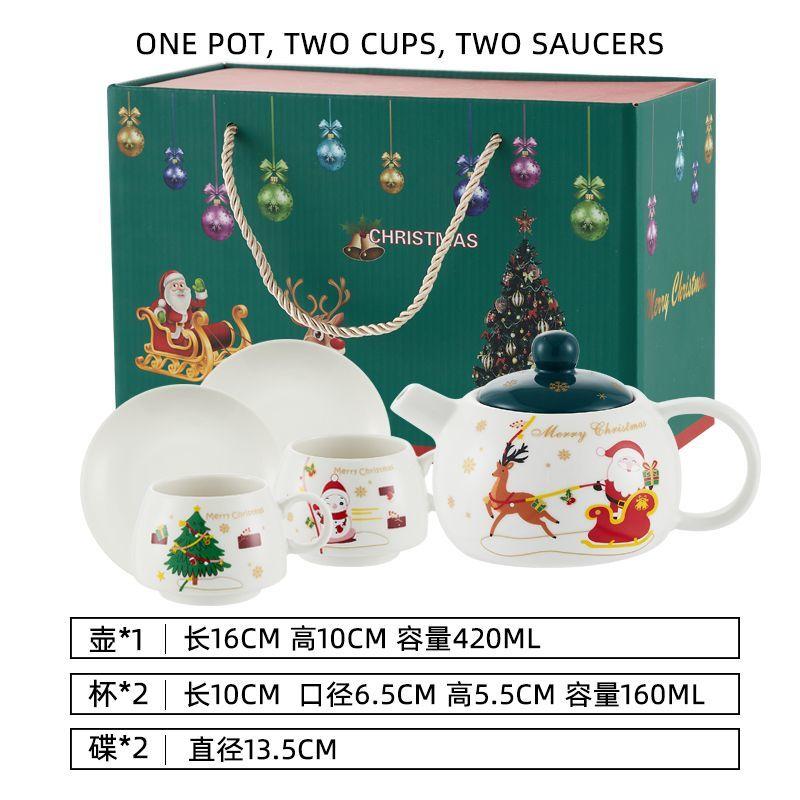 Special Gold-plated Tea Set Christmas Gift One Pot Two Cups Christmas Tea Pot Set Coffee Cup Saucer Teapots Teaware