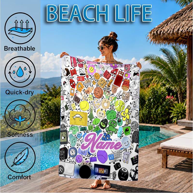 Custom Name Colorful Dream Island Beach Towel Microfiber Beach Towel, Lightweight and Quick-Dry, for Summer Travel, Swimming Pool Gift