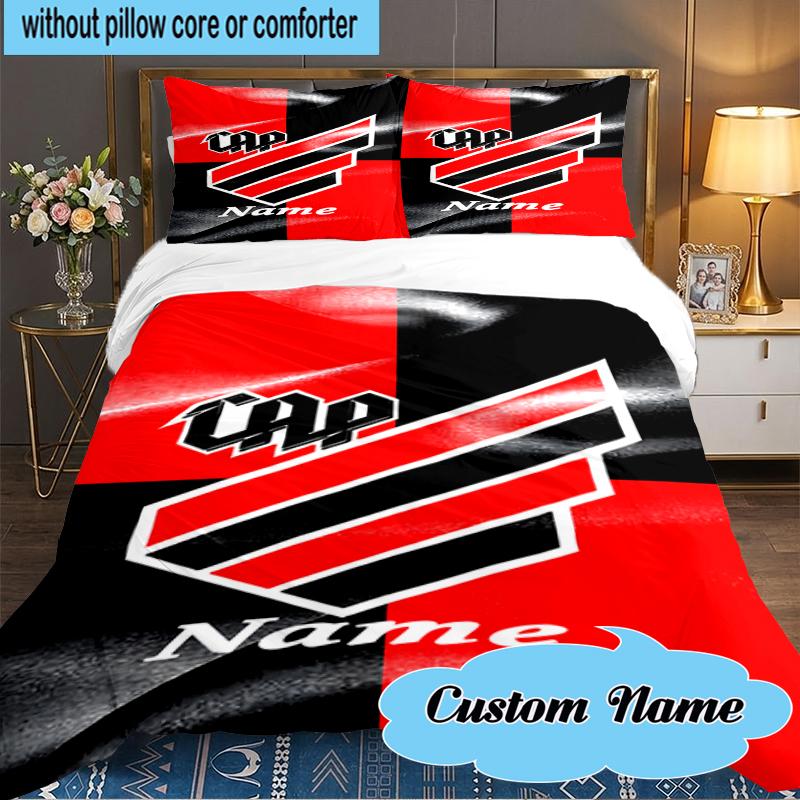 Custom Name Black Stripes Athletico Crest Bedding Set 3pcs, Bedding Set Including 1pc Duvet Cover And 2pcs Pillowcases for Bedroom, Dormitory Gift