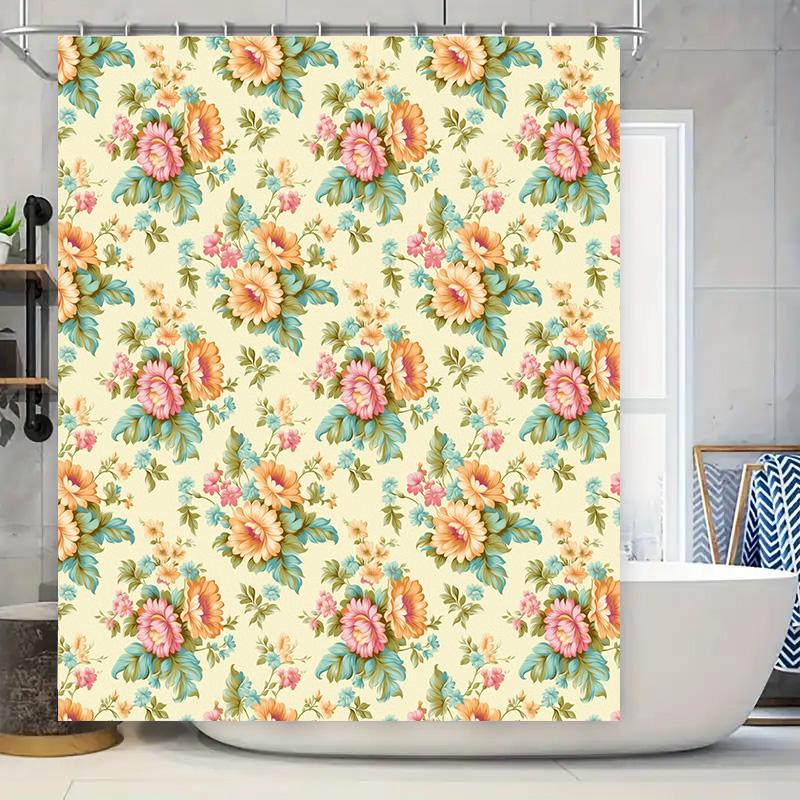 

Vintage Floral Shower Curtain Cream Background with Pink Blue Flowers Pattern Bathroom Decor Waterproof Fabric for Home Decorati 90x180cm
