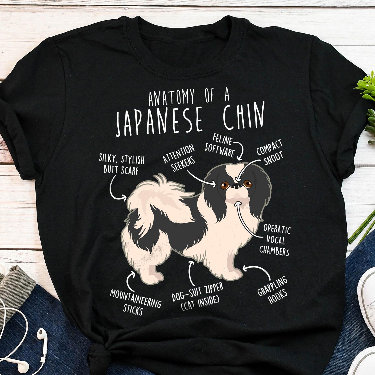 Japanese Chin Shirt, , , Cute Japanese Spaniel T-shirt, Funny Dog Lover Gift, Pet Tee, Dog Mom Top, Dog Dad, Black and White 100