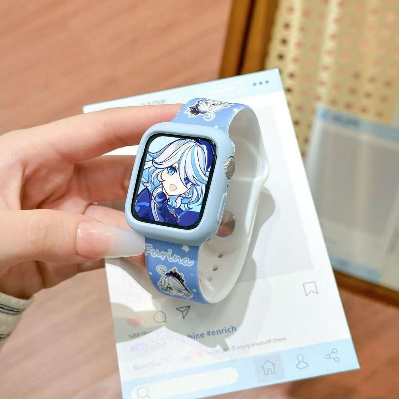 Anime Genshin Impact Focalors For Apple Watch Compatible With IWatch38 40 41 42 44 45 46 49Mm Silicone Sport Strap Festival Gift