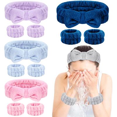 Washbasin Hair Band Set, Waterproof and Moisture-proof Plush Soft Hair Band, Water-absorbing Bow Hair Band