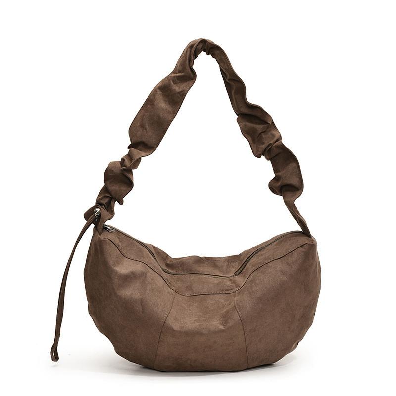 

Женская сумка через плечо из однотонной искусственной кожи с плиссировкой, большой вместимости, с деталями в виде цепочки, для повседневного использования светло-коричневого