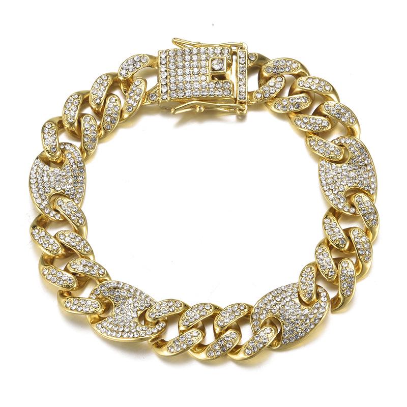 Bracciale a Catena Chicco di Caffè Cubano 12mm Naso di Maiale con Chiusura a Scatola – Gioielli Colorati Hip Hop