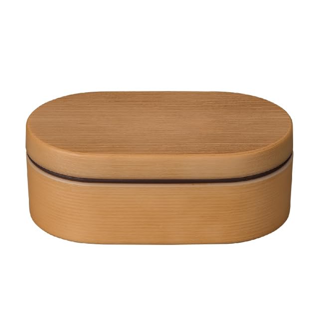 Masakazu Lunch Wood Grain Oval W10 79720 Rice-Resistant Box, (CC), Natural, Size Approx. D17.5 H6.5