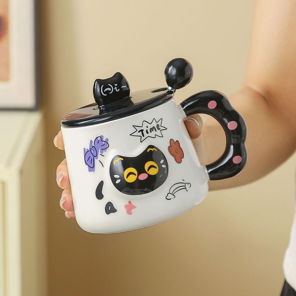 Cute Cartoon Cat Ceramic Mugs with LIDS Couple Water Cups  High Appearance Level Souvenirs  Birthday Gifts Breakfast Cups