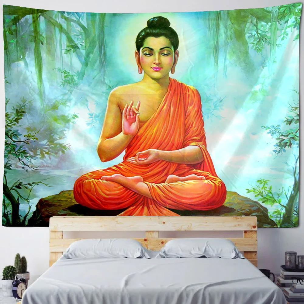 Bohemian Hippie Starry Sky Buddha Art Tapestry - Wall Hanging Lotus Blanket Background Poster for Sofa Cover