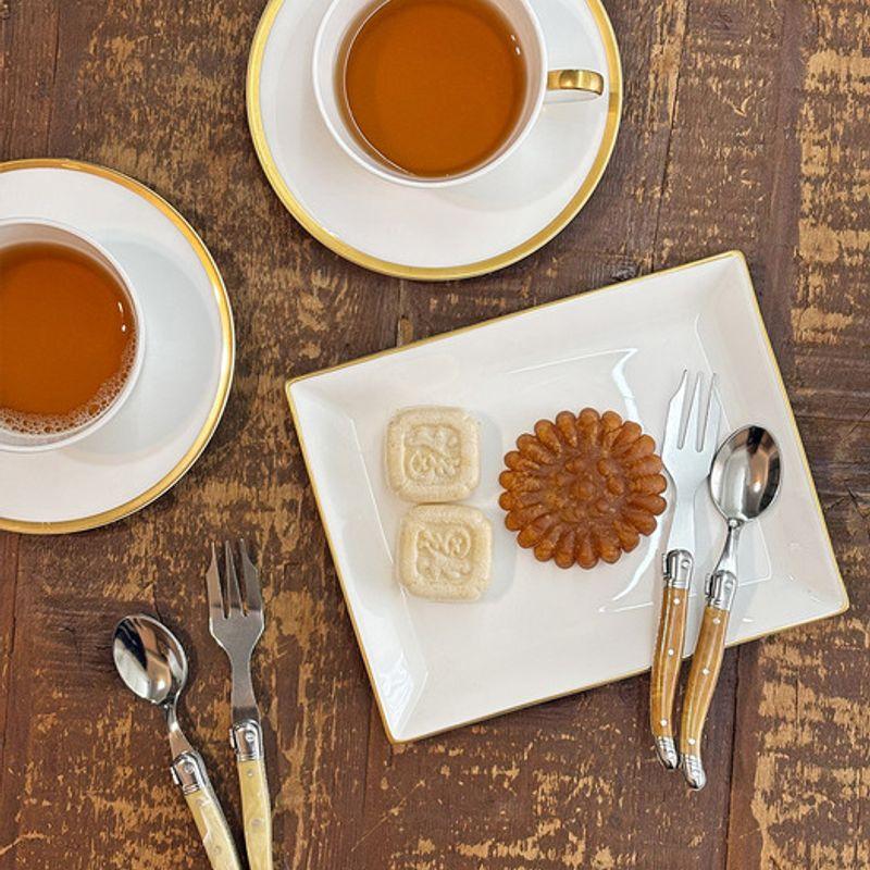 LAGUIOLE Janneron Laguiole Marble Beige + Marble Brown Teaspoon & Teafork Set (8 Pieces)