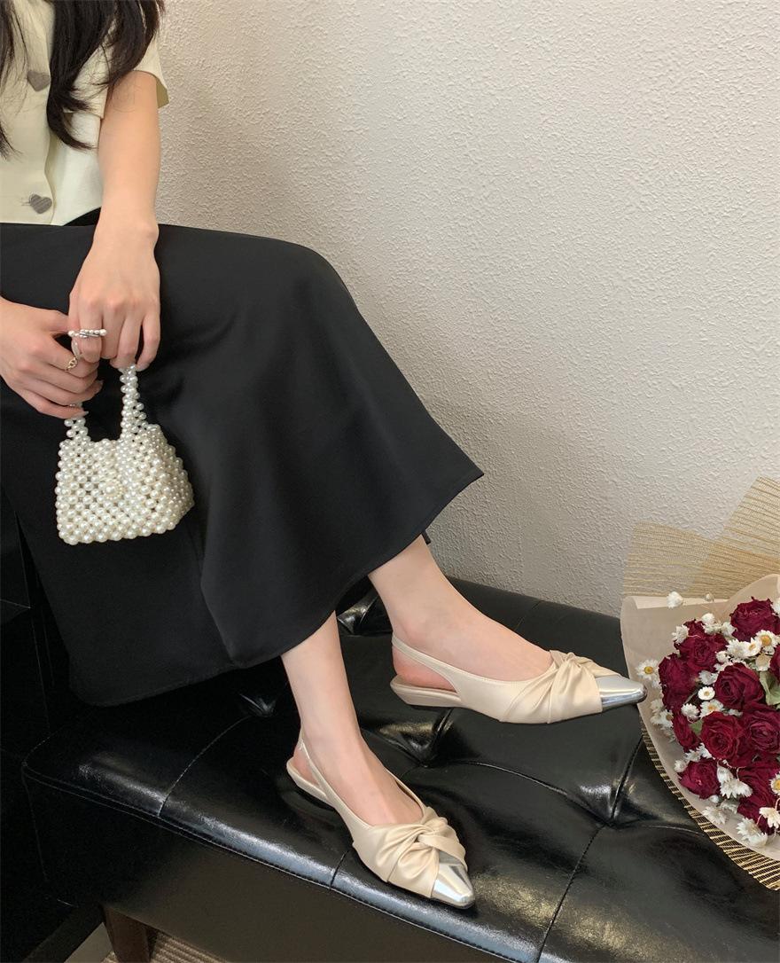 Elegant solid color pointed head with skirt bag head sandals 2025 summer new gentle fairy wind strap single shoes woman 35