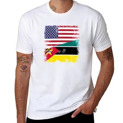 Half Mozambican Flag Design Vintage Mozambique USA Gift TShirt T Shirts for Man Cotton Soft Man T Shirts Graphic TShirt
