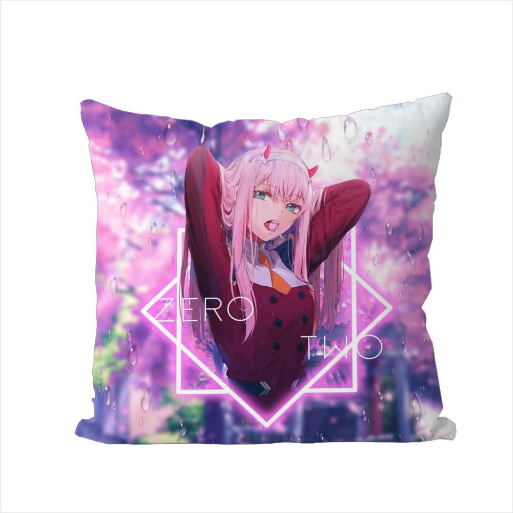Anime Zero Two Pillow Case For Car Sofa Decorative Home Doublesided Print Plush Square Throw Pillow Cushion Cover