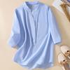 Women Casual Cotton Linen Stand Collar Half Sleeve Retro Summer Autumn Shirt Blouse