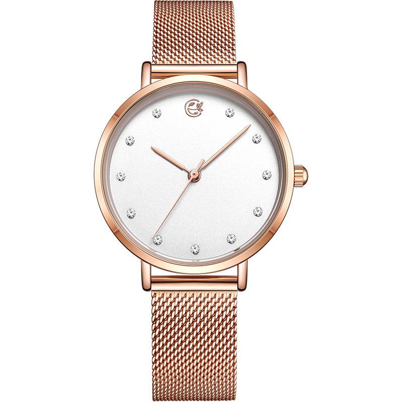 Watch Lady, Simple And Elegant Imported Movement, Steel Case With Diamonds, Women S Quartz Watch 7001