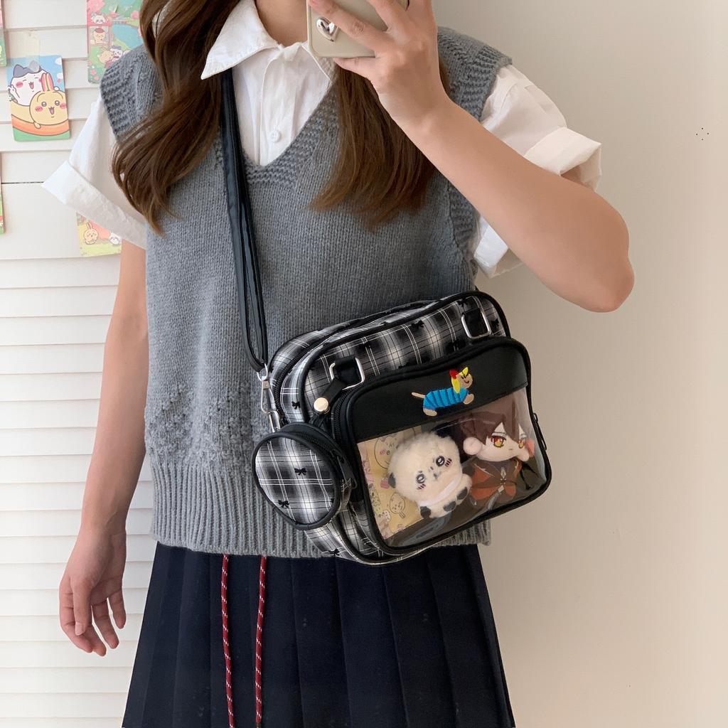 Japanese New Cartoon Puppy Transparent Ita Bag Large Capacity Shoulder Bag for Girls Y2K Crossbody Bag with Pocket Wallet