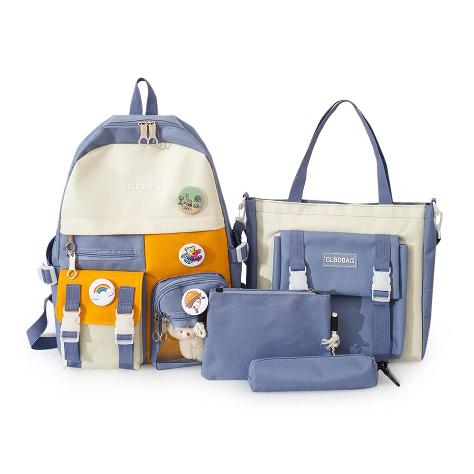 

FANDARE Tote Shoulder Pencil Large PC A4 School High School Blue Women s Backpack, Cute, 4-Piece Set, Bag, Bag, Case, Capacity, Rucksack, 15.6-inch