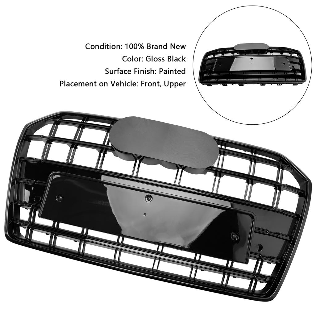 S6 Style Front Bumper Grille Grill Fit A6 S6 C7 2016-2018 Black