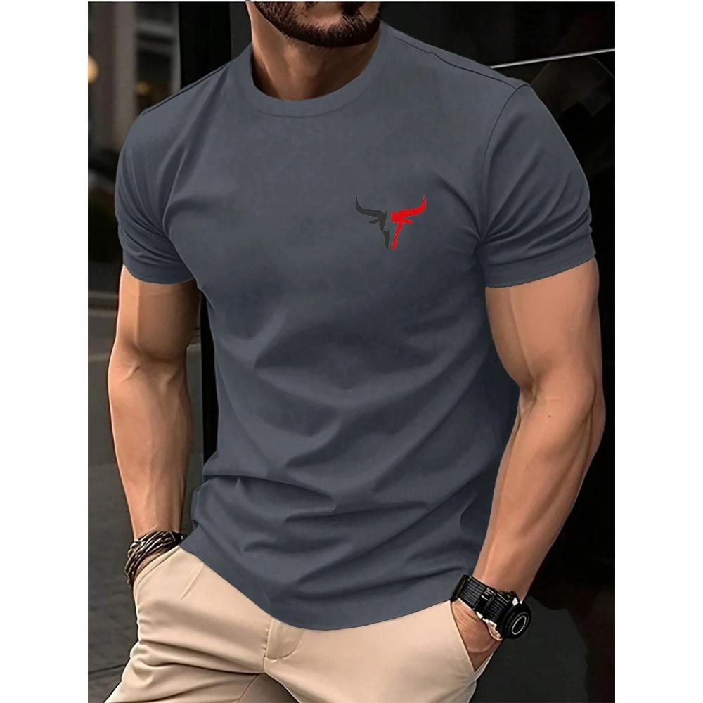 Summer men's casual loose plus size cow print sports comfortable round neck short sleeved T-shirt top