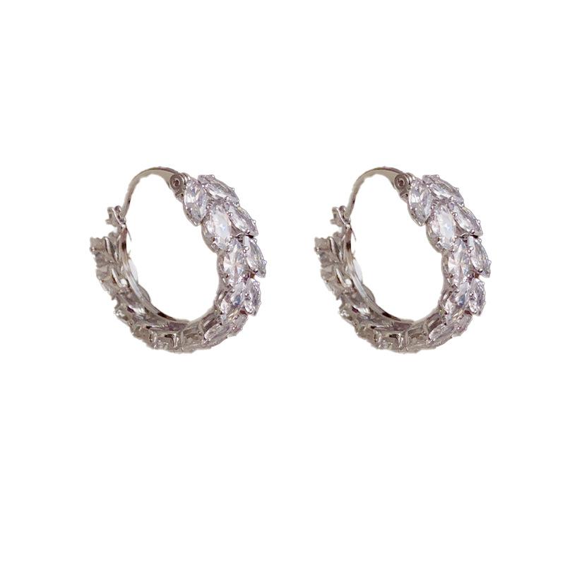 Korean Style Temperament Niche Design Zircon Wheat Ear Hoop Earrings Women Light Luxury Fashion Exquisite High-end Atmospheric Earrings