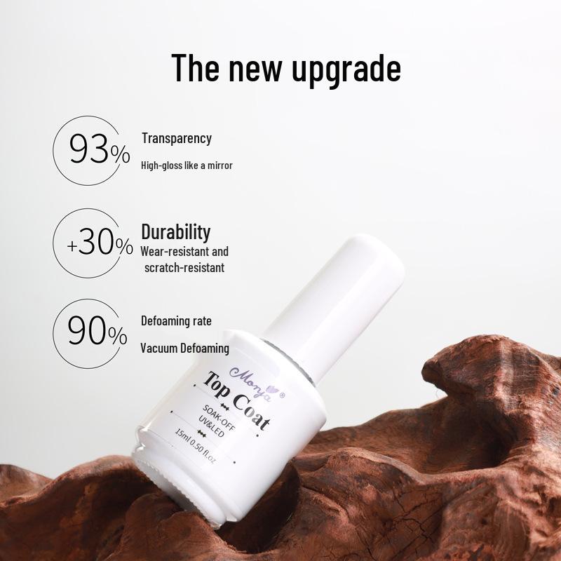 Monja Nail Art Transparent Reinforcing Gel with No-Wipe Tempered Top Coat for Salon Crystal-Plated Nails