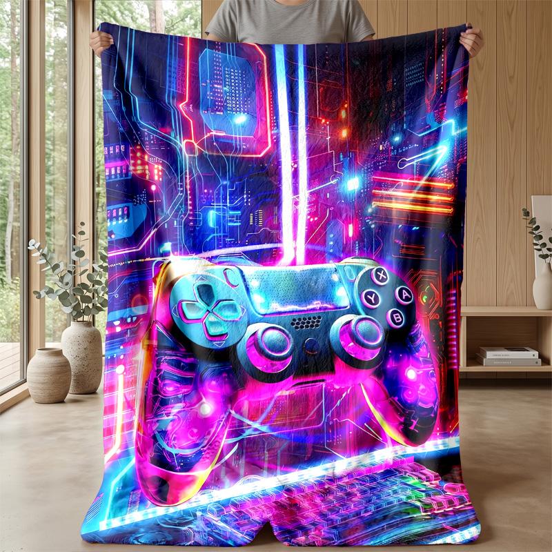 Neon Panda Gamer Theme blanket Lightweight Warm Flannel Blanket Decorative Throw Blanket for Home Decoration