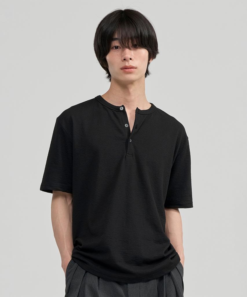 JUAN HOMME Henley Neck Half Sleeve (Black)