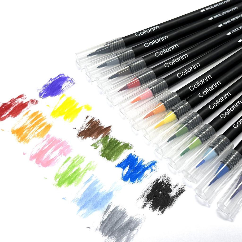 12 Farben Aquarell Pinselstifte Set - Flexible Spitze, Inklusive Wasserpinsel & Reiseetui