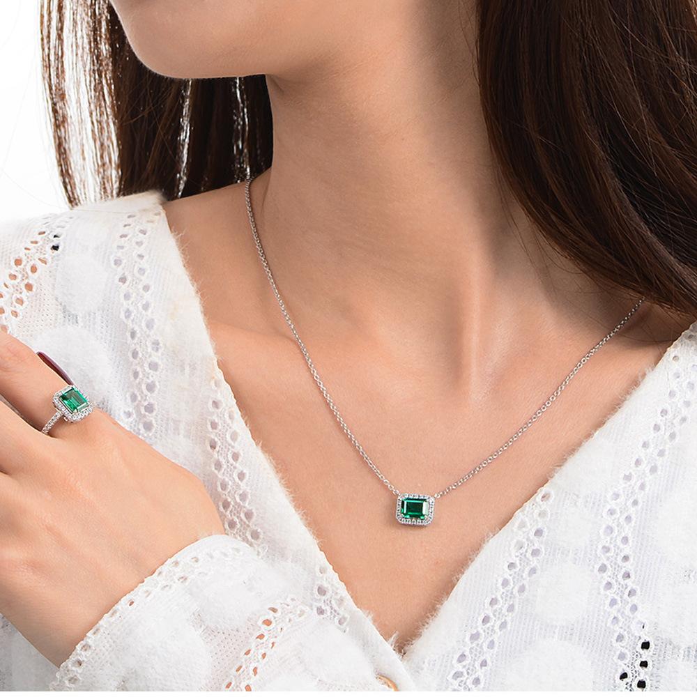 Gica Gema Emerald Necklaces 925 Sterling Silver 6*8mm Pendant Unique Design Romantic Fine Jewelry Wedding Party Gifts New Trend