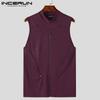 INCERUN Summer Men Mockneck Sleeveless Zipper Up Rib Tank Tops Slim Racerback T-shirts