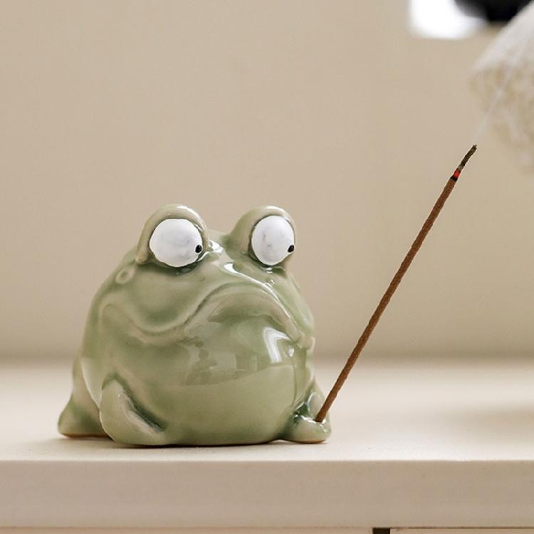 Light Green Ceramics Frogs Miniature Statue Incenses Stick Holder Funny Animal Incenses Burners Tabletop Decors Gift