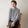 Women's Colorblock Cable Knit Cardigan with Faux Two-Piece Polo Neck Sweater