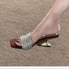 Classic Rivet High Heels Sandals Women's Chunky Heel Mules Elegant Simple Slippers Spring Summer New Style Casual Leisure