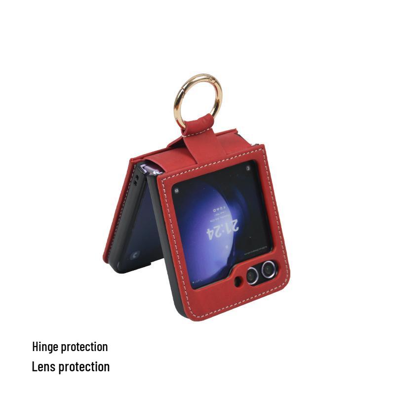 Samsung Z Flip 6 Fold & Ring Case: Skin-Feel Protective Cover with Screen Bracket for Cross-Border Use