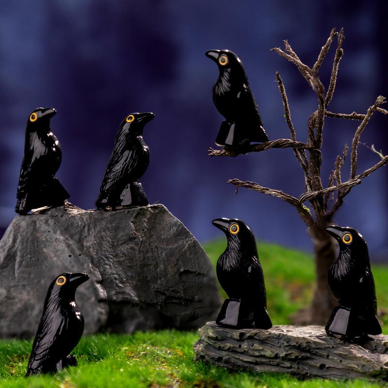 5/10Pcs Fake Bird Ghost Festival Halloween Decoration Simulation Resin Black Crow Halloween Miniature Black Crow Figurines Prop