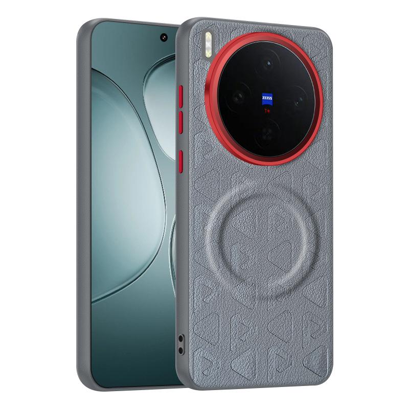 For Vivo X300 and X300 Pro Leather Case Magnetic Suction Contrast Color Keys Lens Frame Anti-Fingerprint Soft Silicone Case