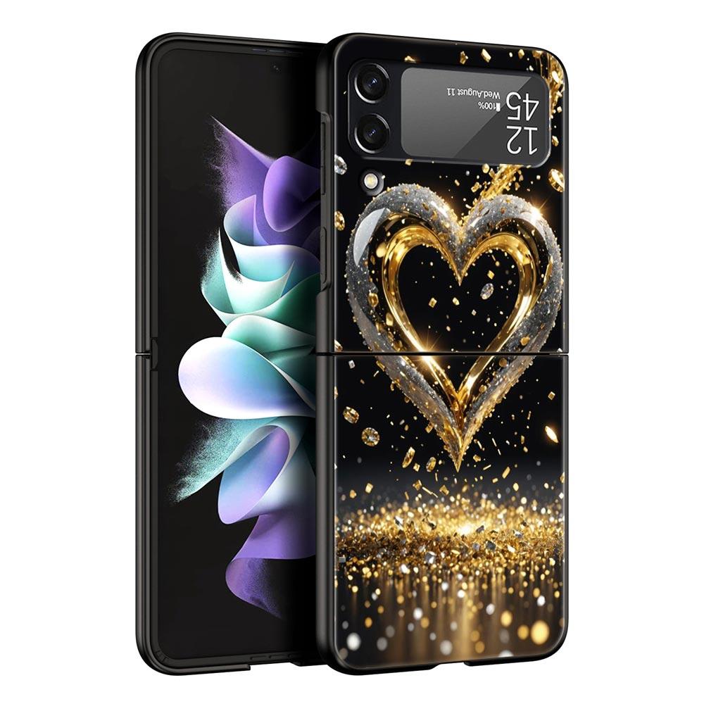 Colored Love Heart Printed Hard PC Phone Case For Samsung Galaxy Z Flip 7 6 5 4 Black Cover For Galaxy Z Flip 3 Foldable Fundas