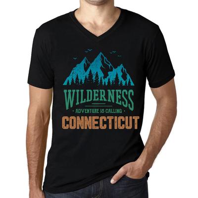 Men’s Vintage Tee Shirt Graphic T Shirt V Neck Wilderness Connecticut Deep Black