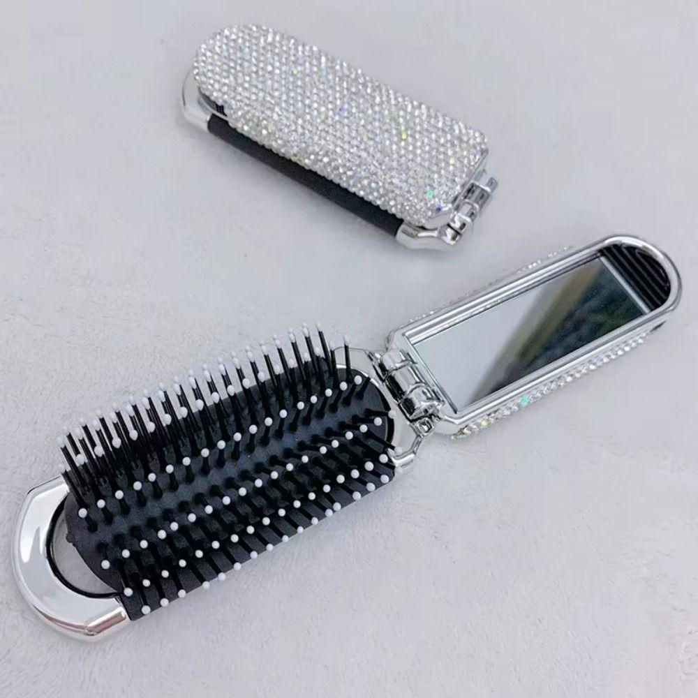 Portable BlingBling Comb Mirror Crystal-Encrusted Rhinestone Hair Comb Gift for Girls